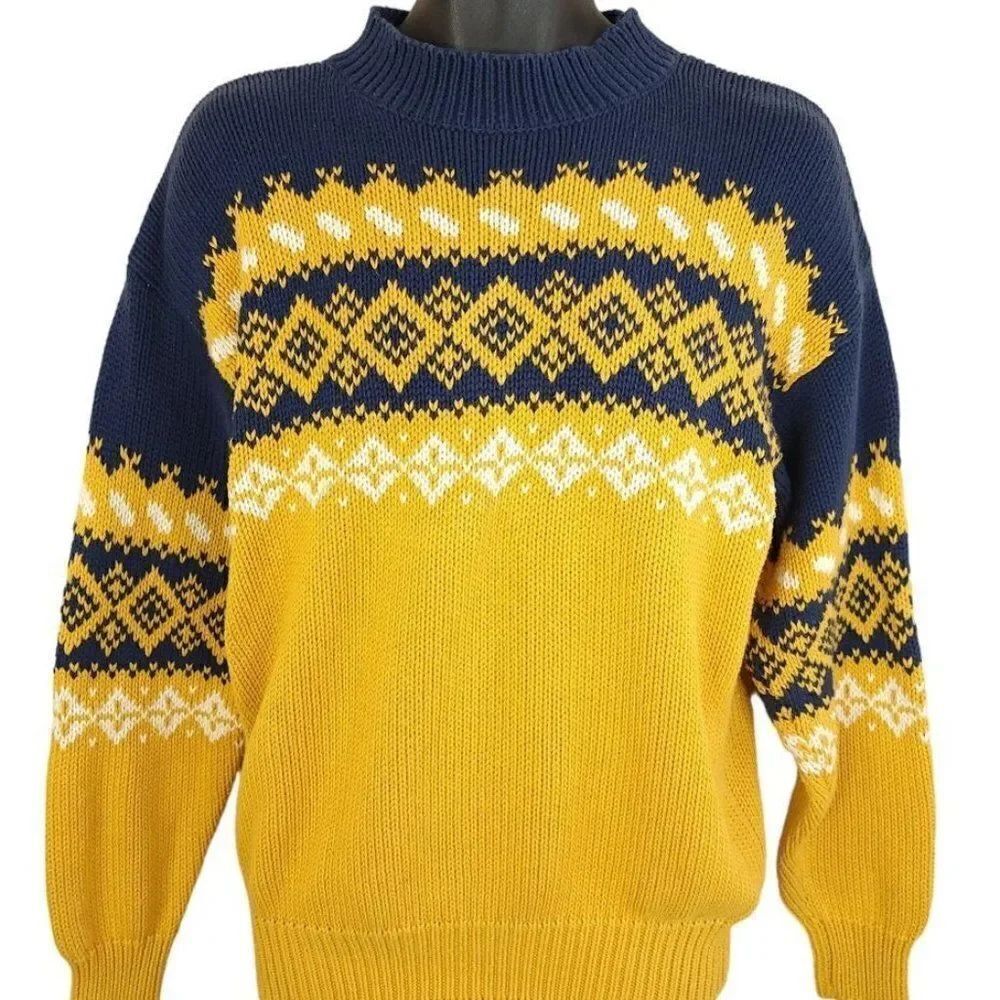 Gap Sweater Vintage 90s Fair Isle Winter Holiday Heavy Knit Mens Size Small